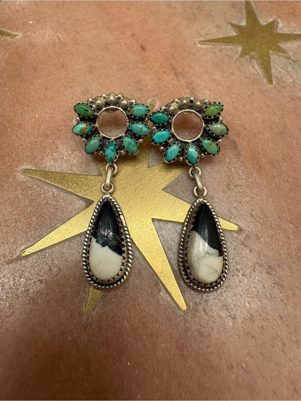 Kingman Turquoise with White Buffalo Post Dangle Earrings